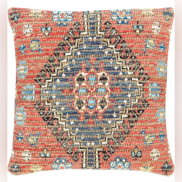 18-inch tribal jute woven pillowcase, blue & red, oriental textured, bohemian - Picture 1 of 4